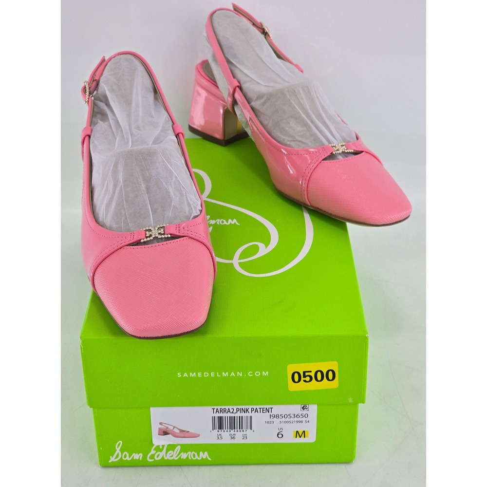 Sam Edelman Tarra 2 Slingback Pumps Womens 6 Pink Patent Block Heel - New